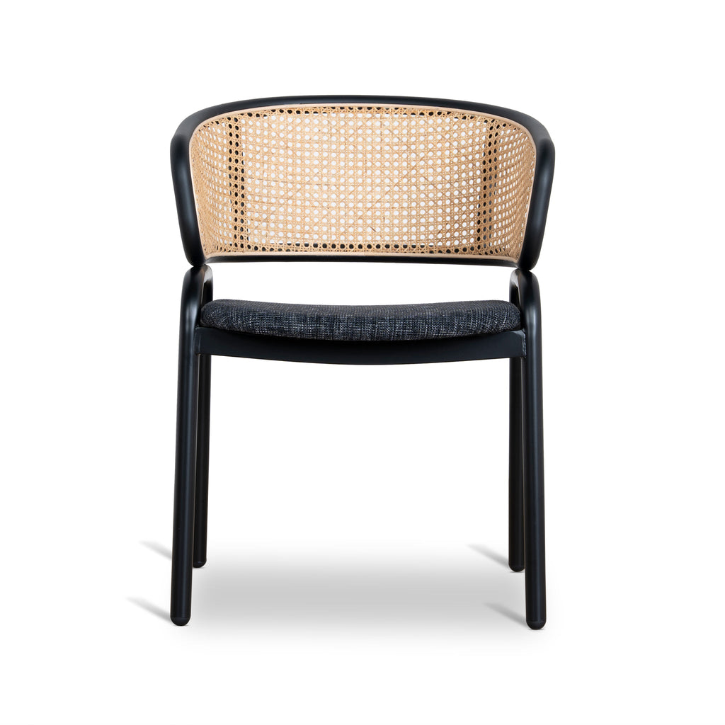 Fabric Verona Dining Chair - Dark Grey with Rattan Back (Set of 2)