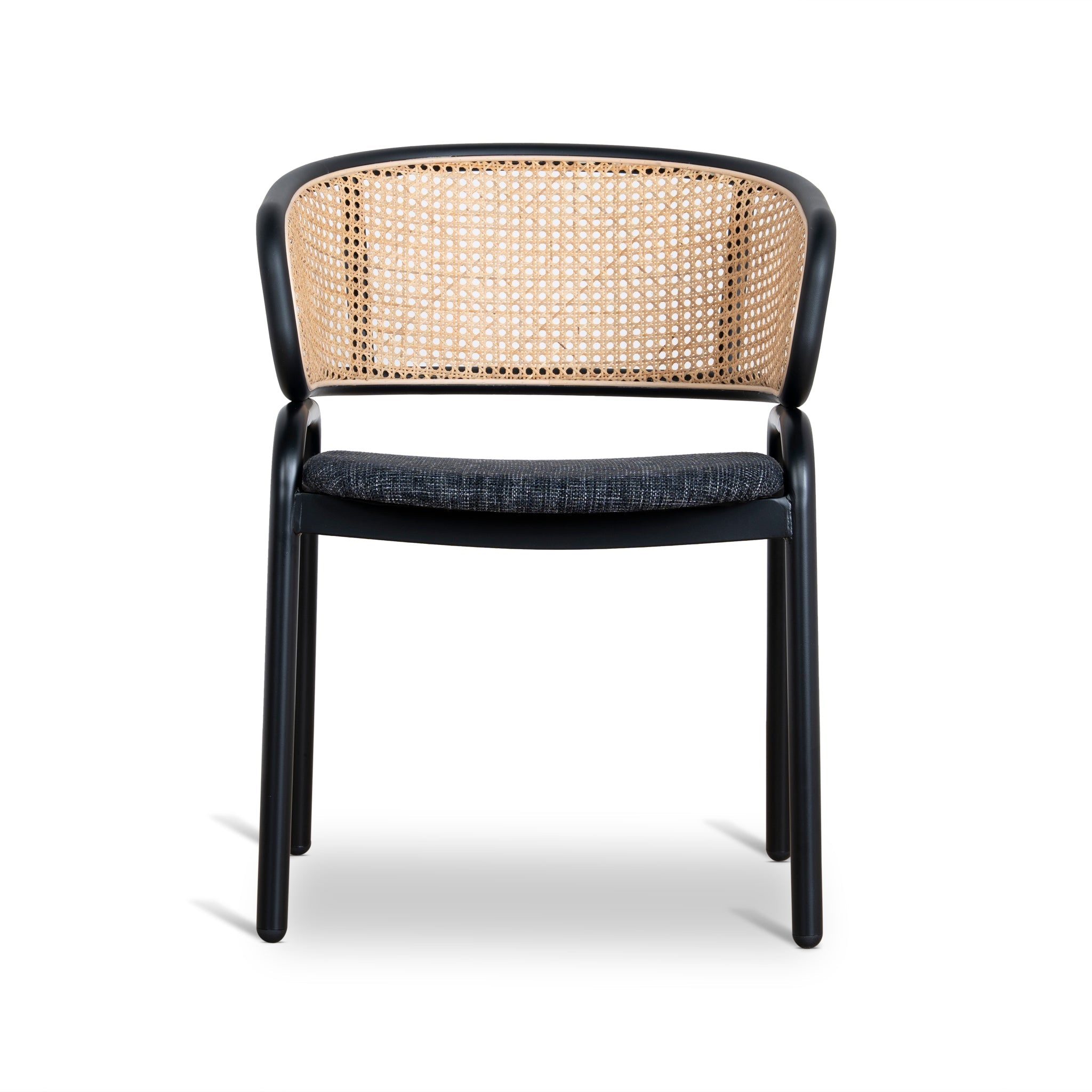 Fabric Verona Dining Chair - Dark Grey with Rattan Back (Set of 2)