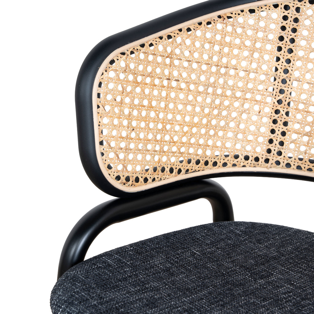 Fabric Verona Dining Chair - Dark Grey with Rattan Back (Set of 2)