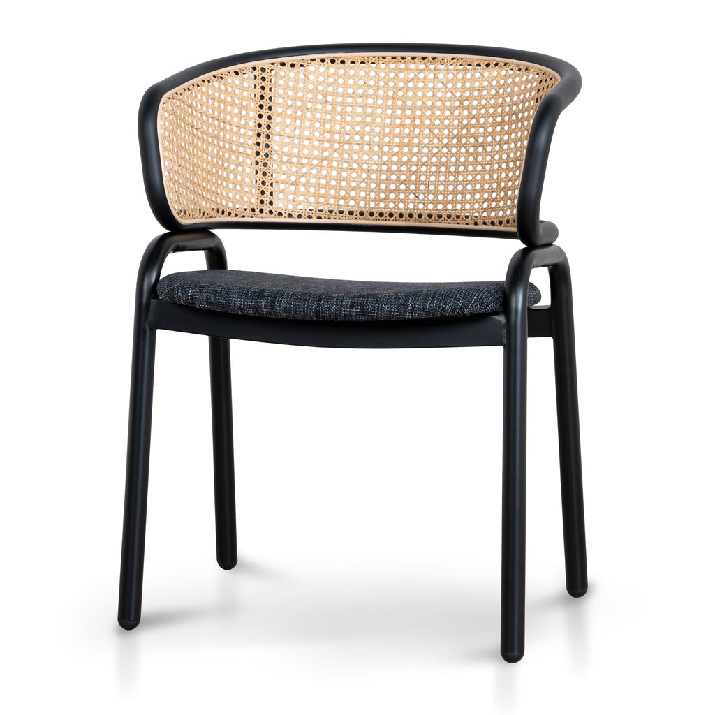 Fabric Verona Dining Chair - Dark Grey with Rattan Back (Set of 2)
