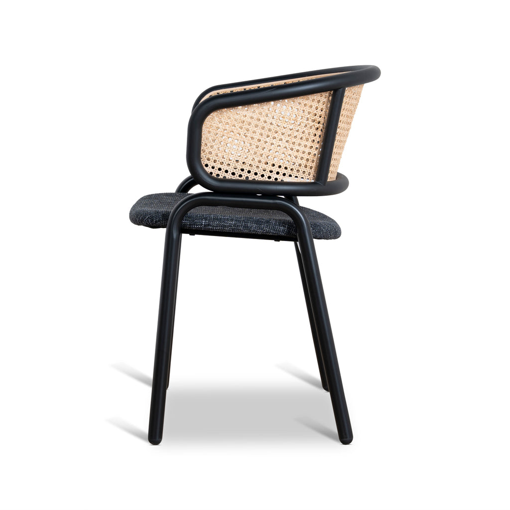 Fabric Verona Dining Chair - Dark Grey with Rattan Back (Set of 2)