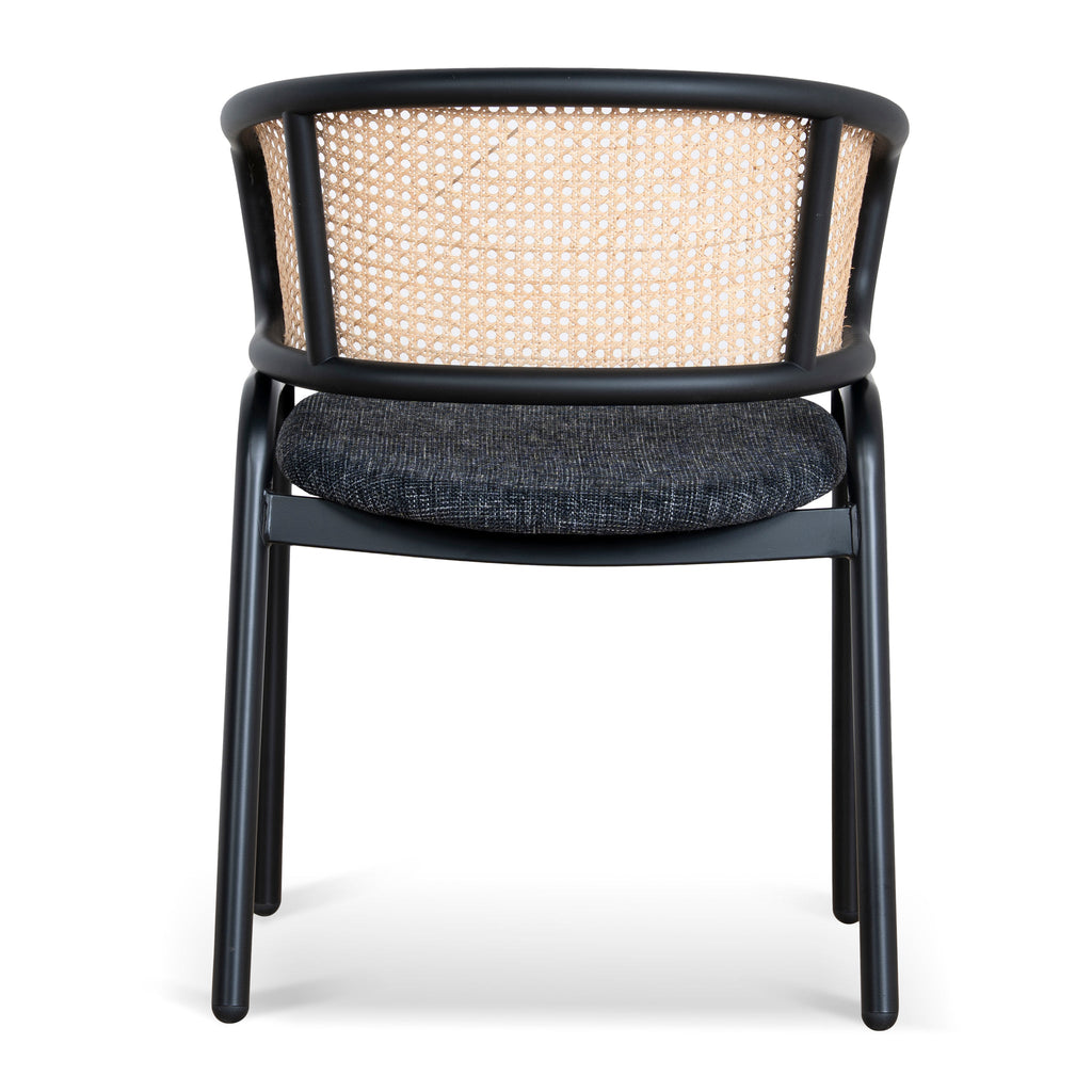 Fabric Verona Dining Chair - Dark Grey with Rattan Back (Set of 2)