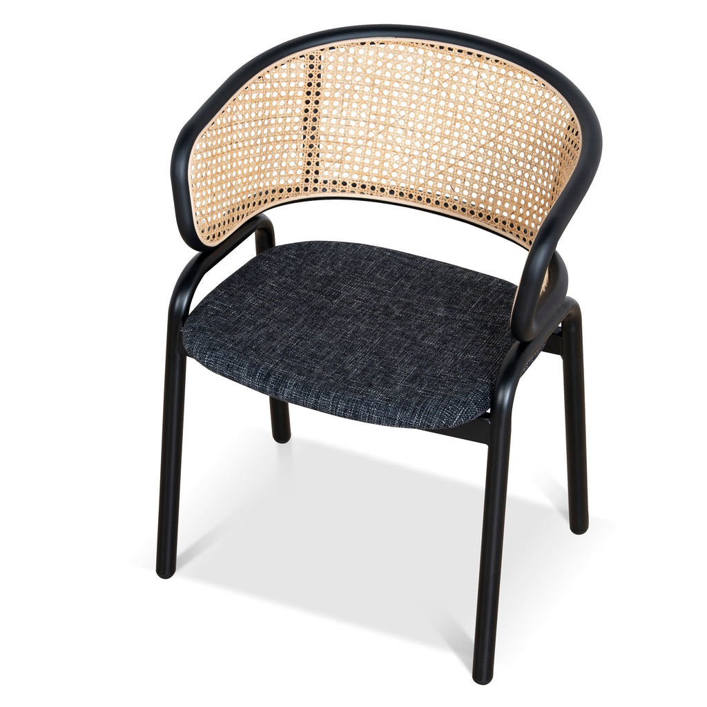 Fabric Verona Dining Chair - Dark Grey with Rattan Back (Set of 2)