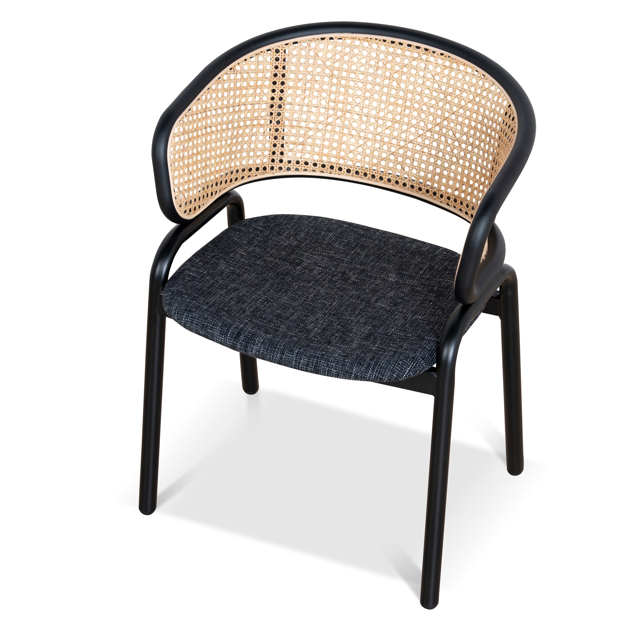 Fabric Verona Dining Chair - Dark Grey with Rattan Back (Set of 2)