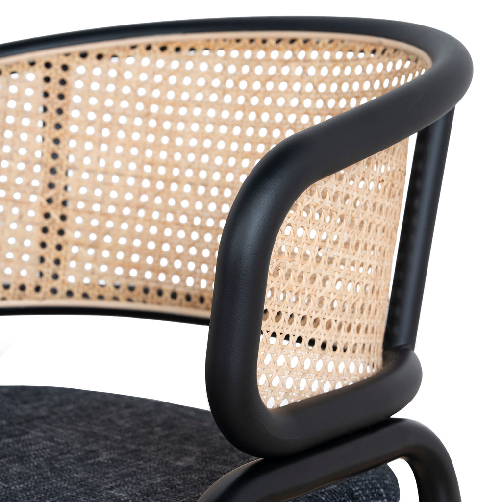 Fabric Verona Dining Chair - Dark Grey with Rattan Back (Set of 2)