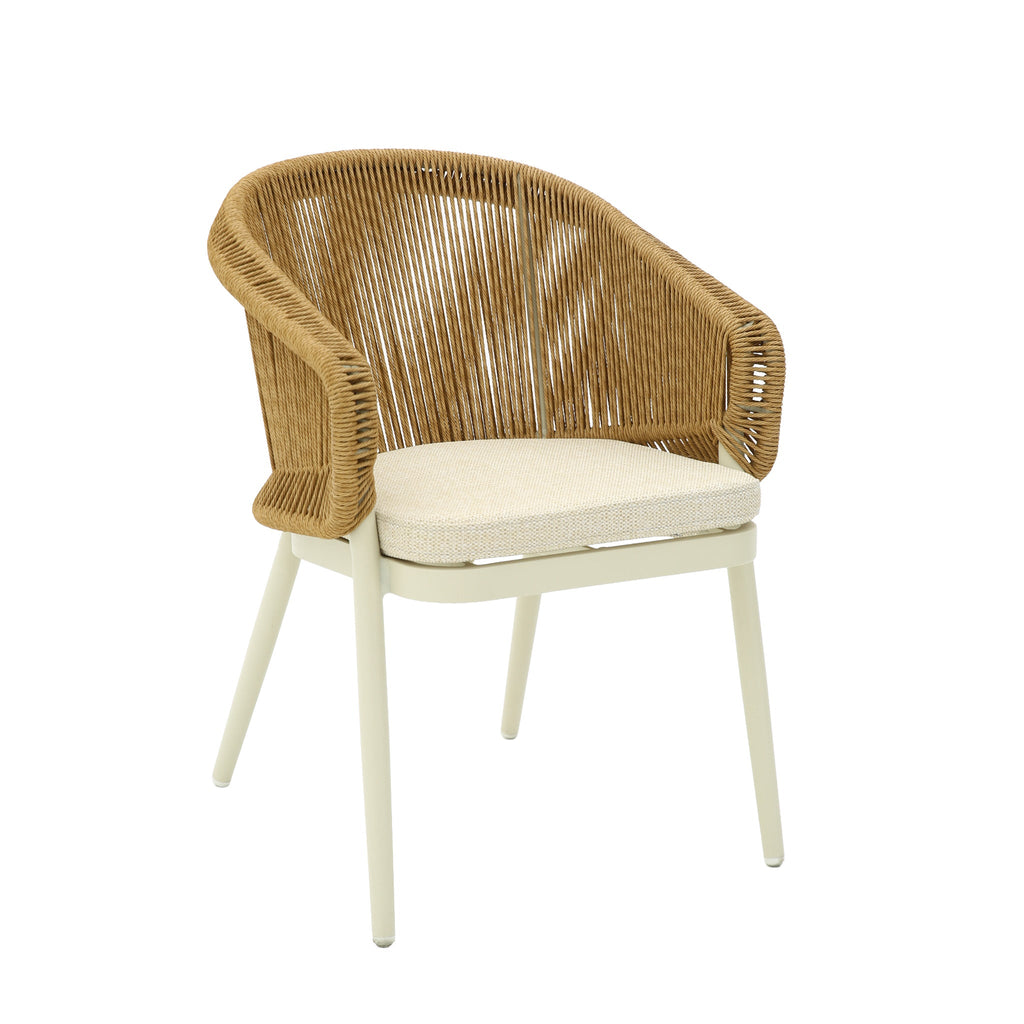 Natural Rattan Outdoor Verona Dining Chair - Beige Cushion