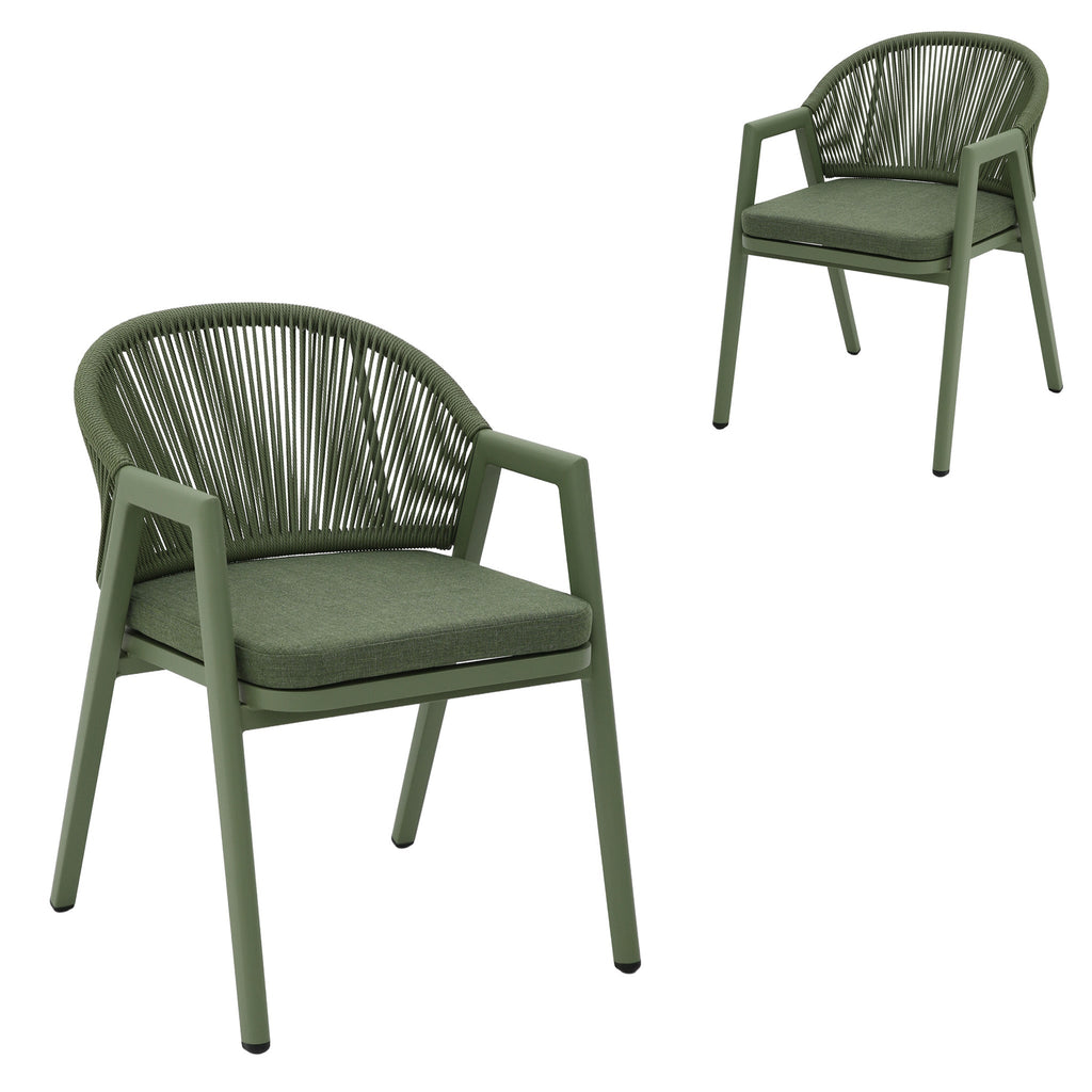 Green Rattan Outdoor Verona Dining Chair - Sand Green Cushion (Set of 2)