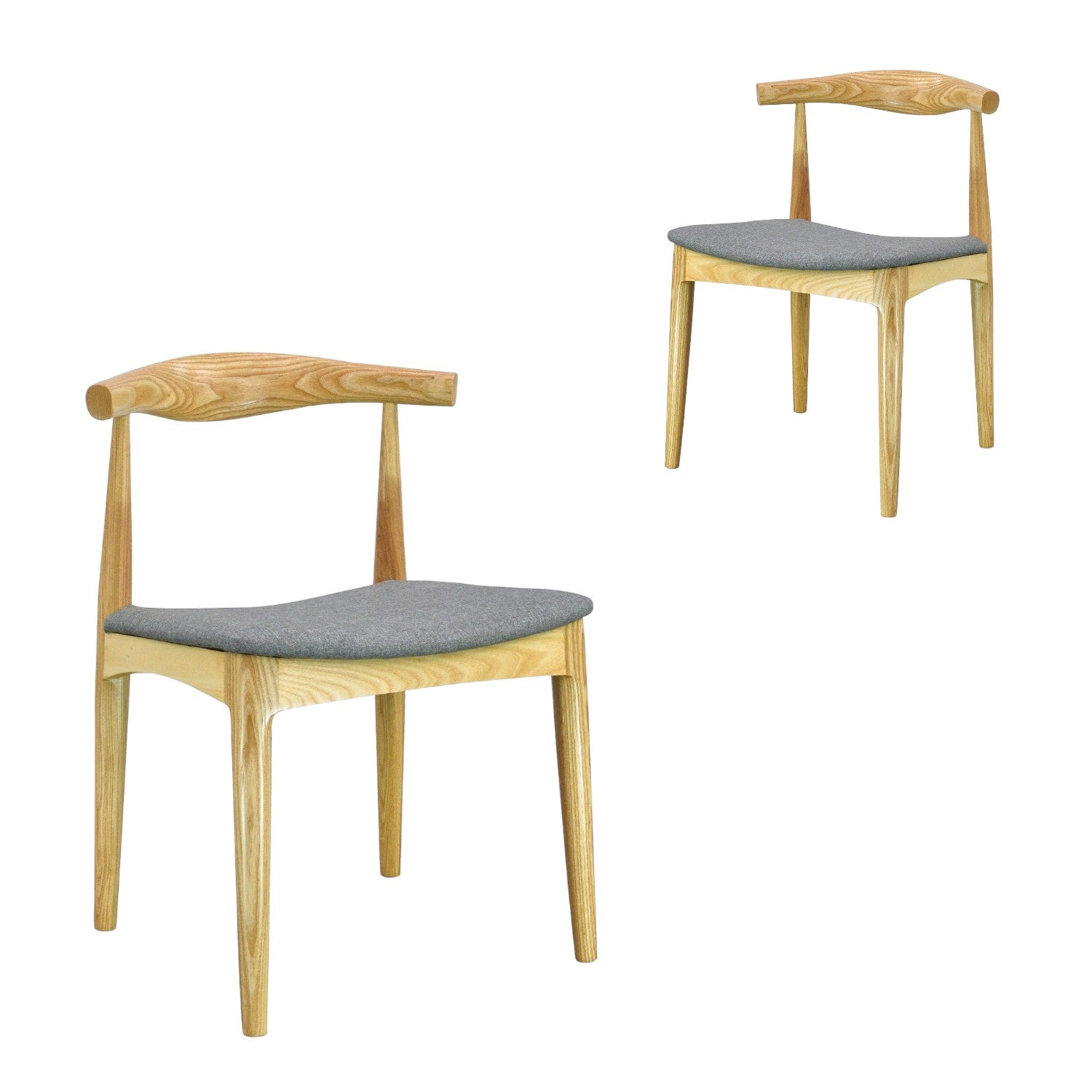 Elbow Verona Dining Chair - Natural with Light Grey Fabric Seat (Set of 2)
