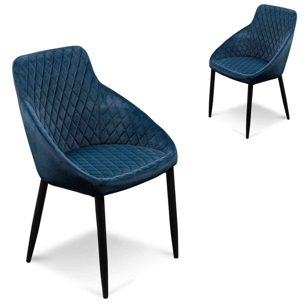 Verona Dining Chair - Navy Blue Velvet with Black Legs (Set of 2)