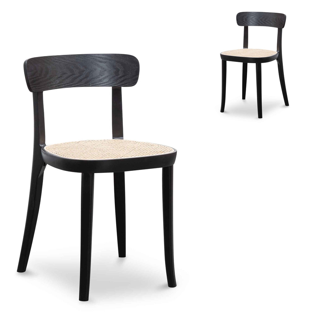 Rattan Verona Dining Chair - Black with Natural Seat (Set of 2)