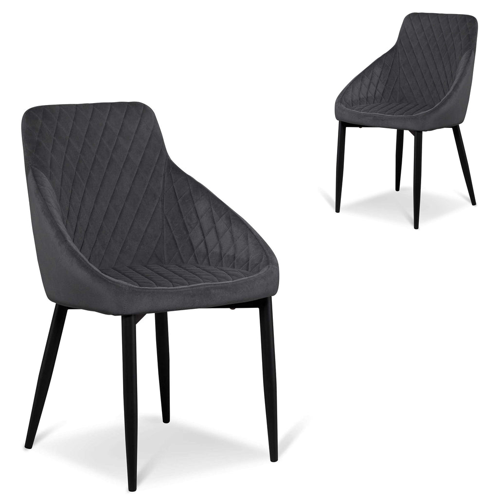 Verona Dining Chair - Grey Velvet in Black Legs (Set of 2)