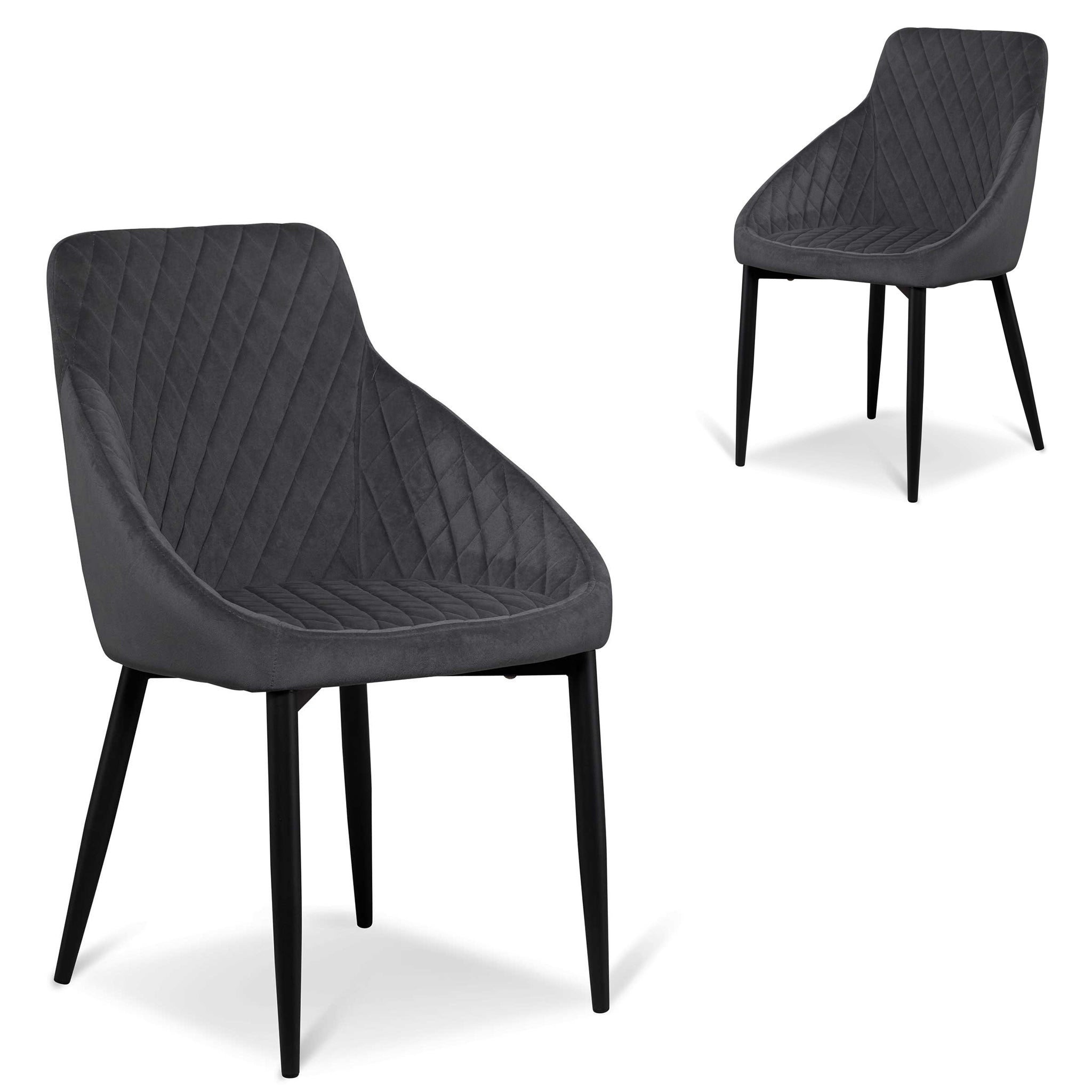 Verona Dining Chair - Grey Velvet in Black Legs (Set of 2)