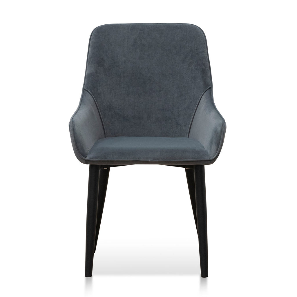 Fabric Verona Dining Chair - Grey Velvet in Black Legs (Set of 2)