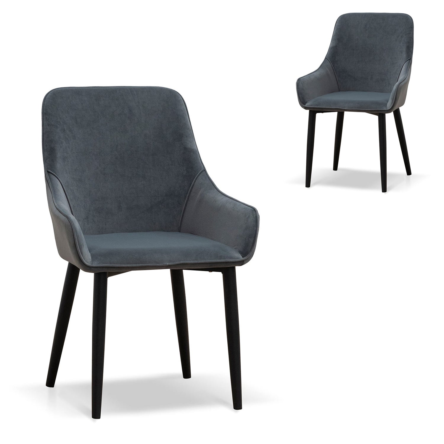Fabric Verona Dining Chair - Grey Velvet in Black Legs (Set of 2)