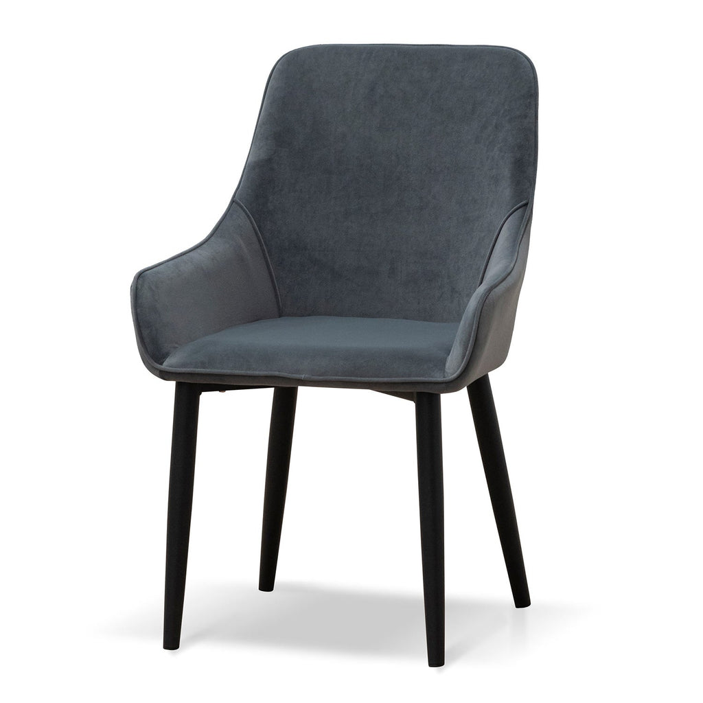 Fabric Verona Dining Chair - Grey Velvet in Black Legs (Set of 2)