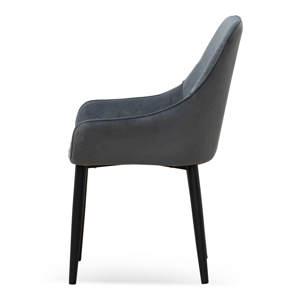 Fabric Verona Dining Chair - Grey Velvet in Black Legs (Set of 2)
