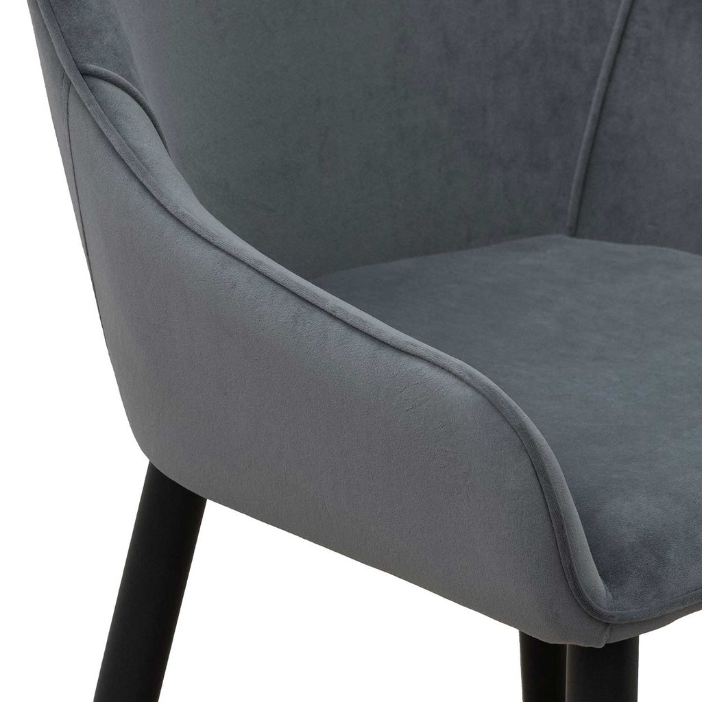 Fabric Verona Dining Chair - Grey Velvet in Black Legs (Set of 2)