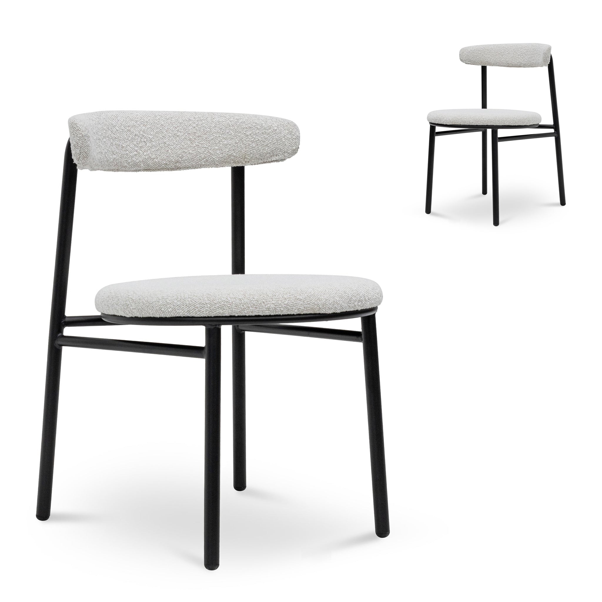 Fabric Verona Dining Chair - Moon White Boucle and Black Legs (Set of 2)