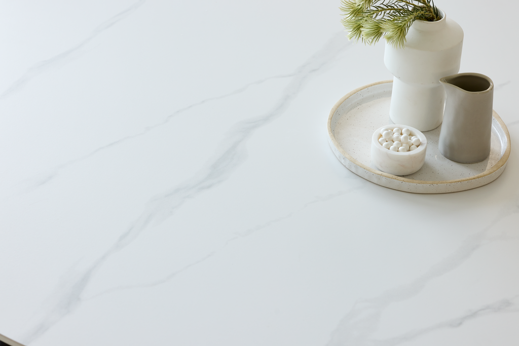 Delvoro Dining Table Matte Snow White Ceramic