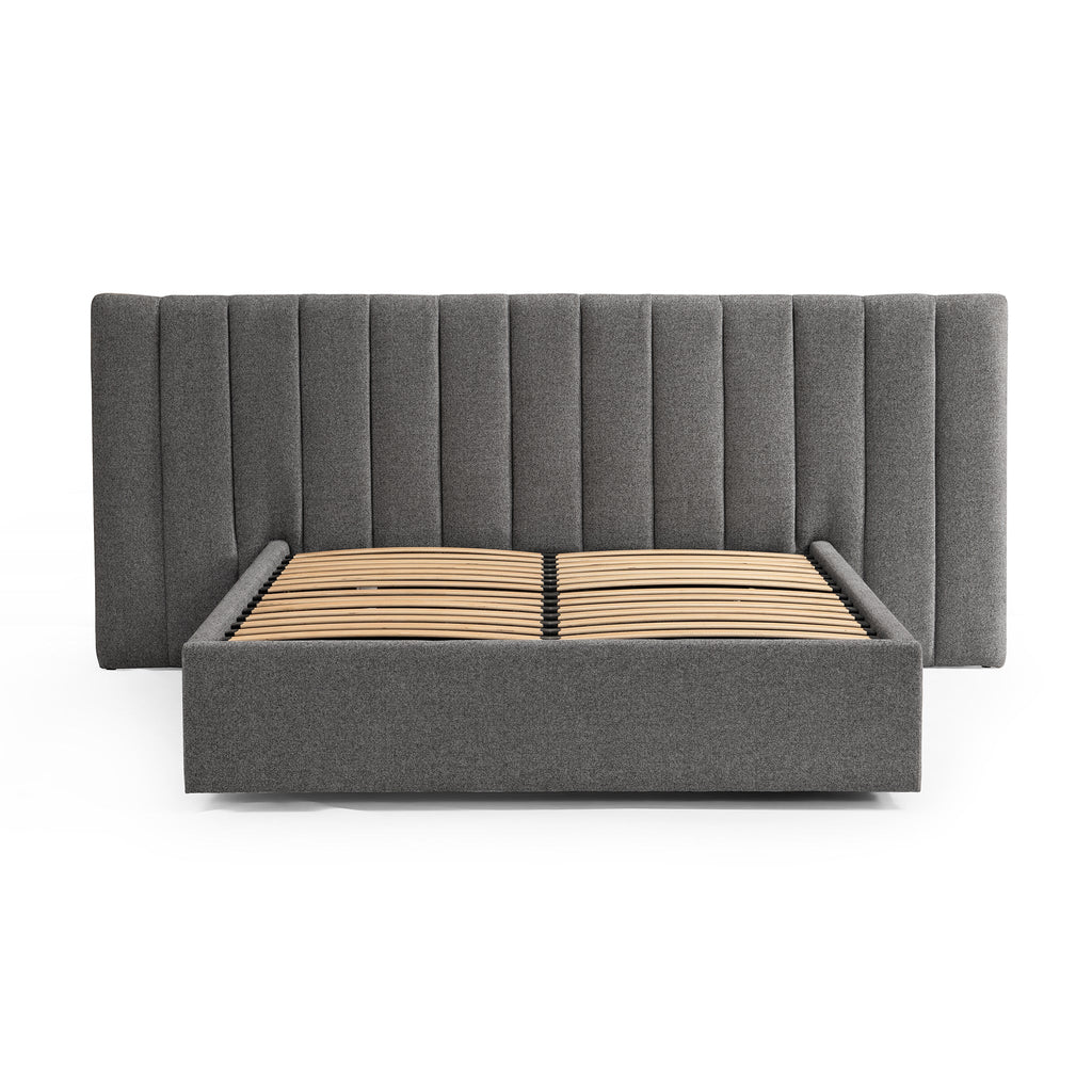 Wide Base Queen Lazio Bed Frame - Spec Charcoal with Storage