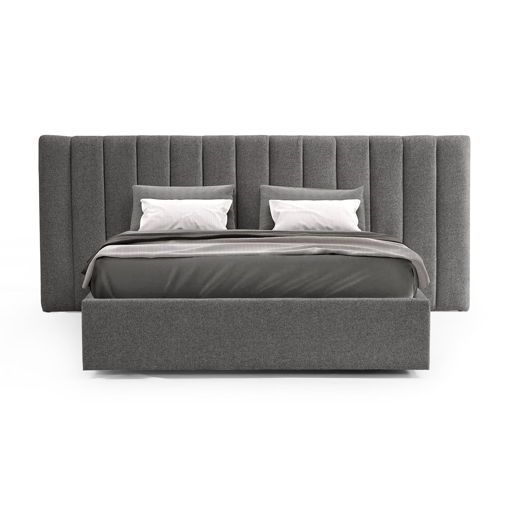 Wide Base Queen Lazio Bed Frame - Spec Charcoal with Storage