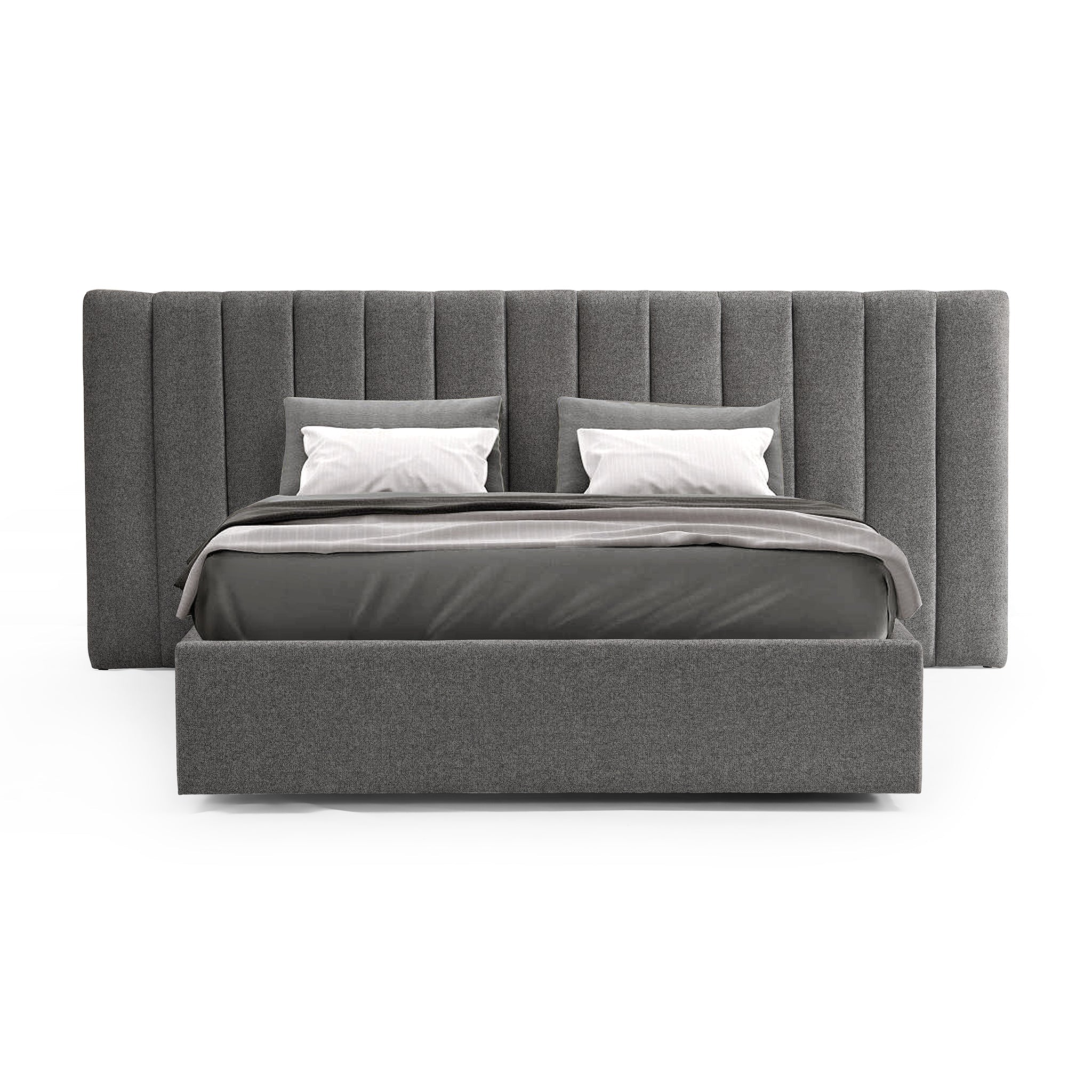 Wide Base Queen Lazio Bed Frame - Spec Charcoal with Storage