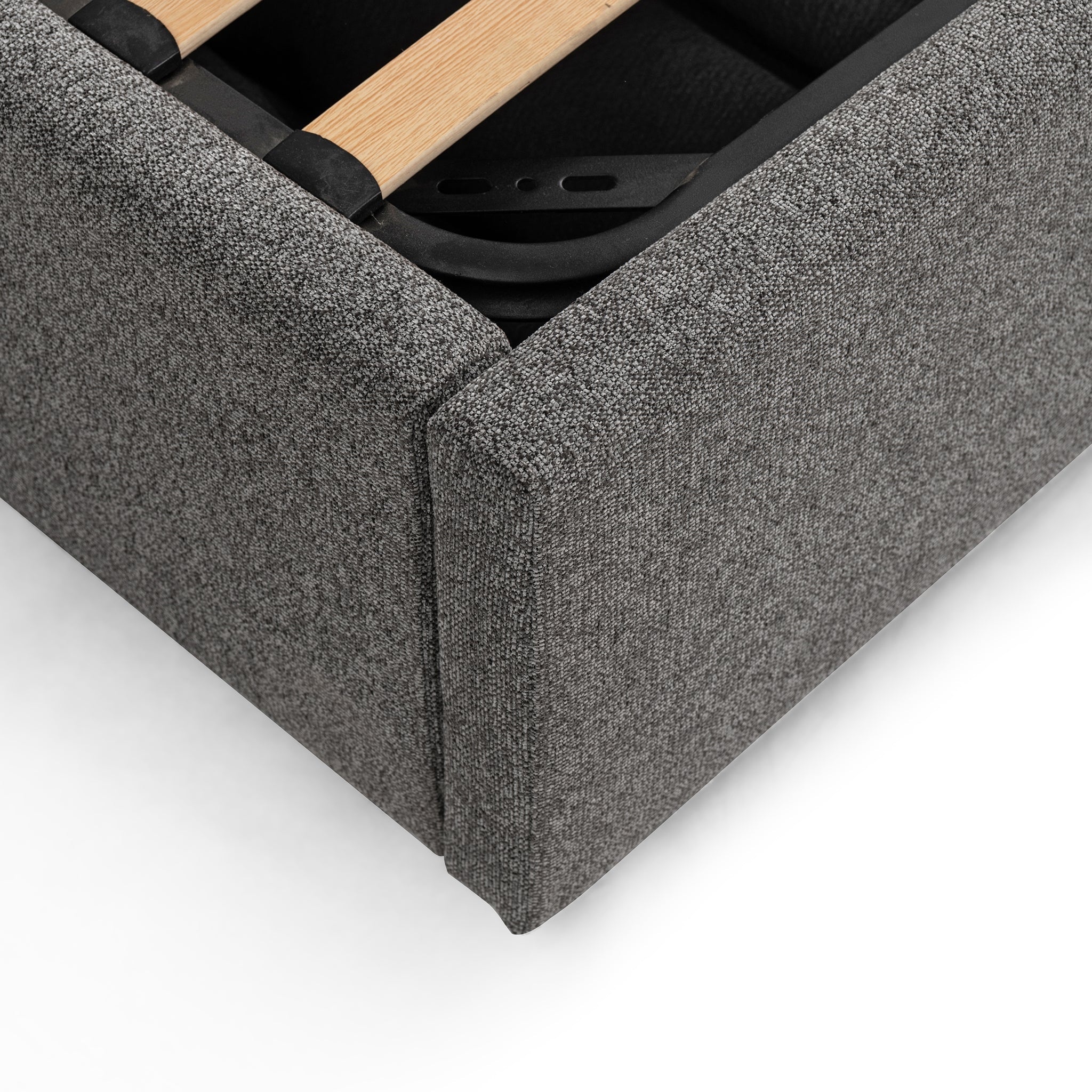 Wide Base Queen Lazio Bed Frame - Spec Charcoal with Storage