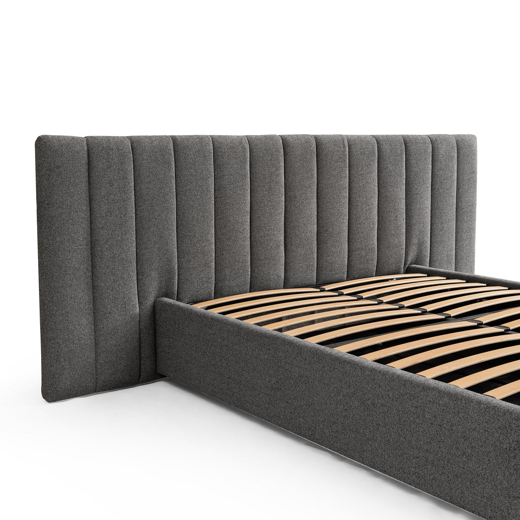 Wide Base Queen Lazio Bed Frame - Spec Charcoal with Storage