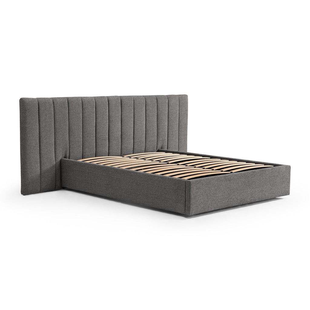 Wide Base Queen Lazio Bed Frame - Spec Charcoal with Storage