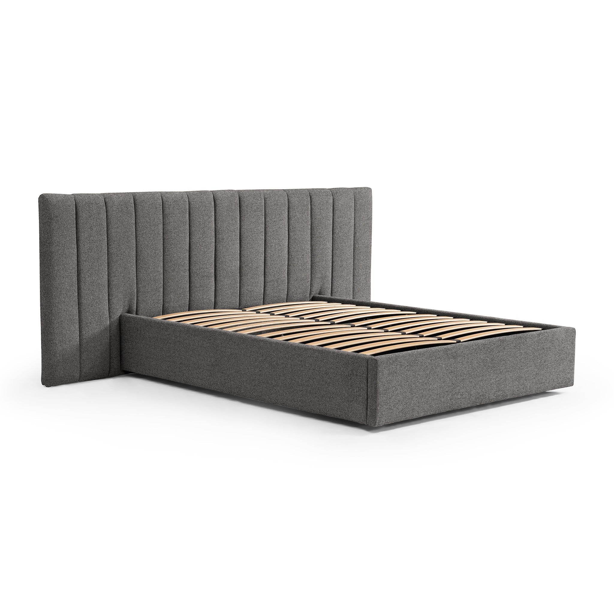 Wide Base Queen Lazio Bed Frame - Spec Charcoal with Storage