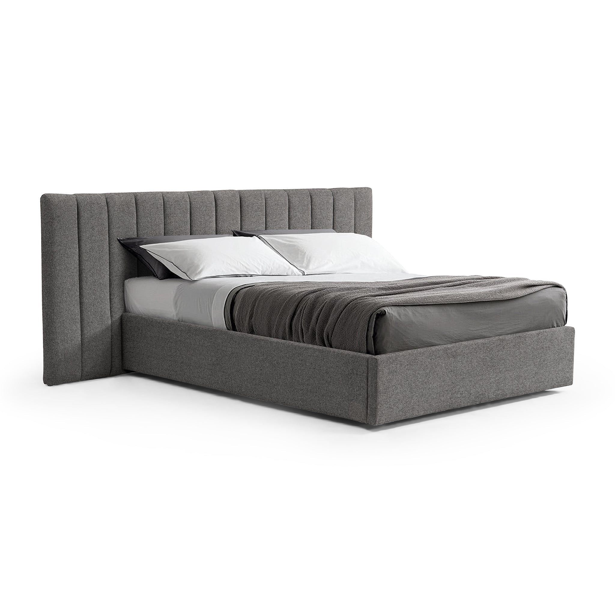 Wide Base Queen Lazio Bed Frame - Spec Charcoal with Storage