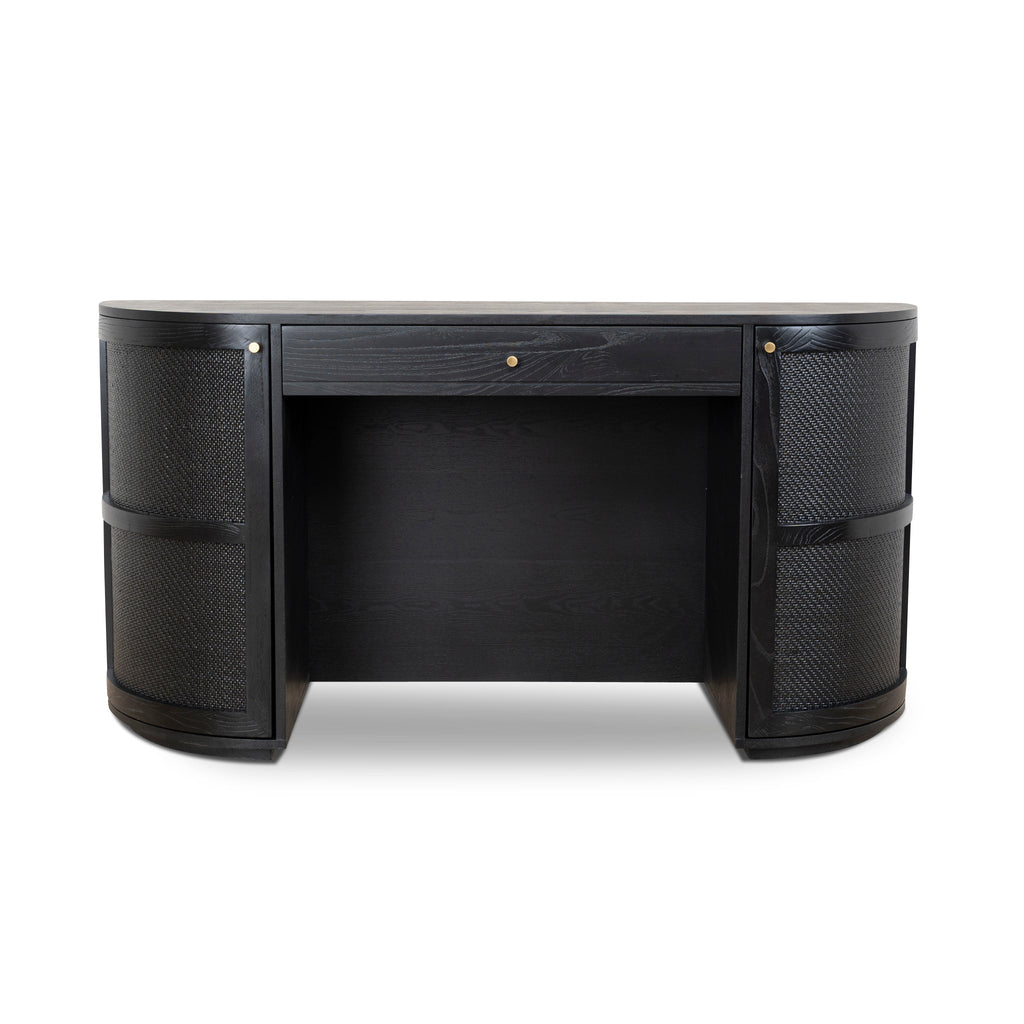 1.55m Rattan Milano Home Office Desk - Full Black