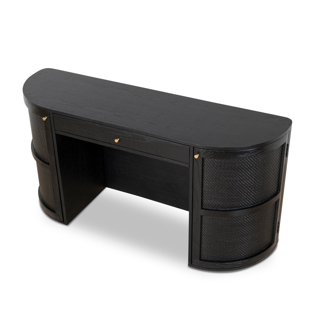 1.55m Rattan Milano Home Office Desk - Full Black