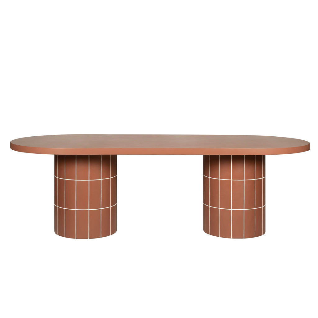 2.4m Concrete Oval Siena Dining Table - Terracotta