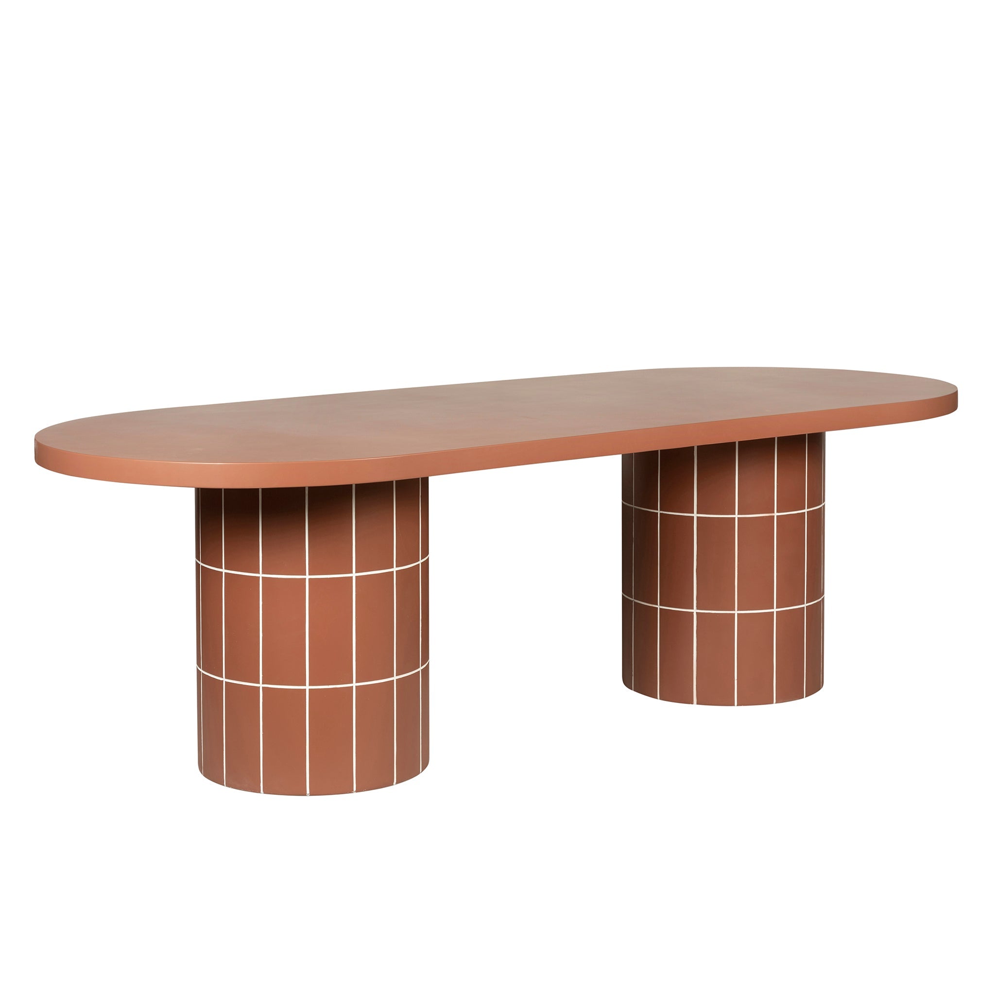 2.4m Concrete Oval Siena Dining Table - Terracotta
