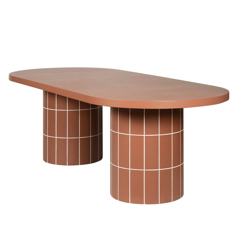 2.4m Concrete Oval Siena Dining Table - Terracotta