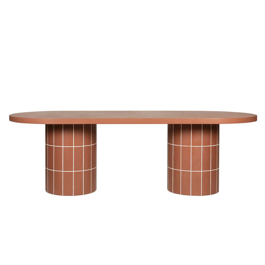 2.4m Concrete Oval Siena Dining Table - Terracotta