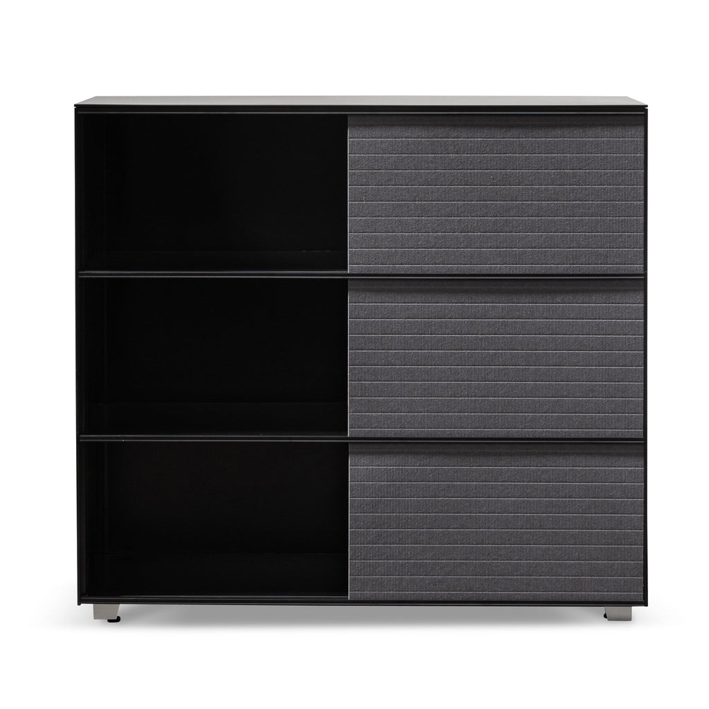 Inter-layered Black Storage Cabinet - Grey Doors