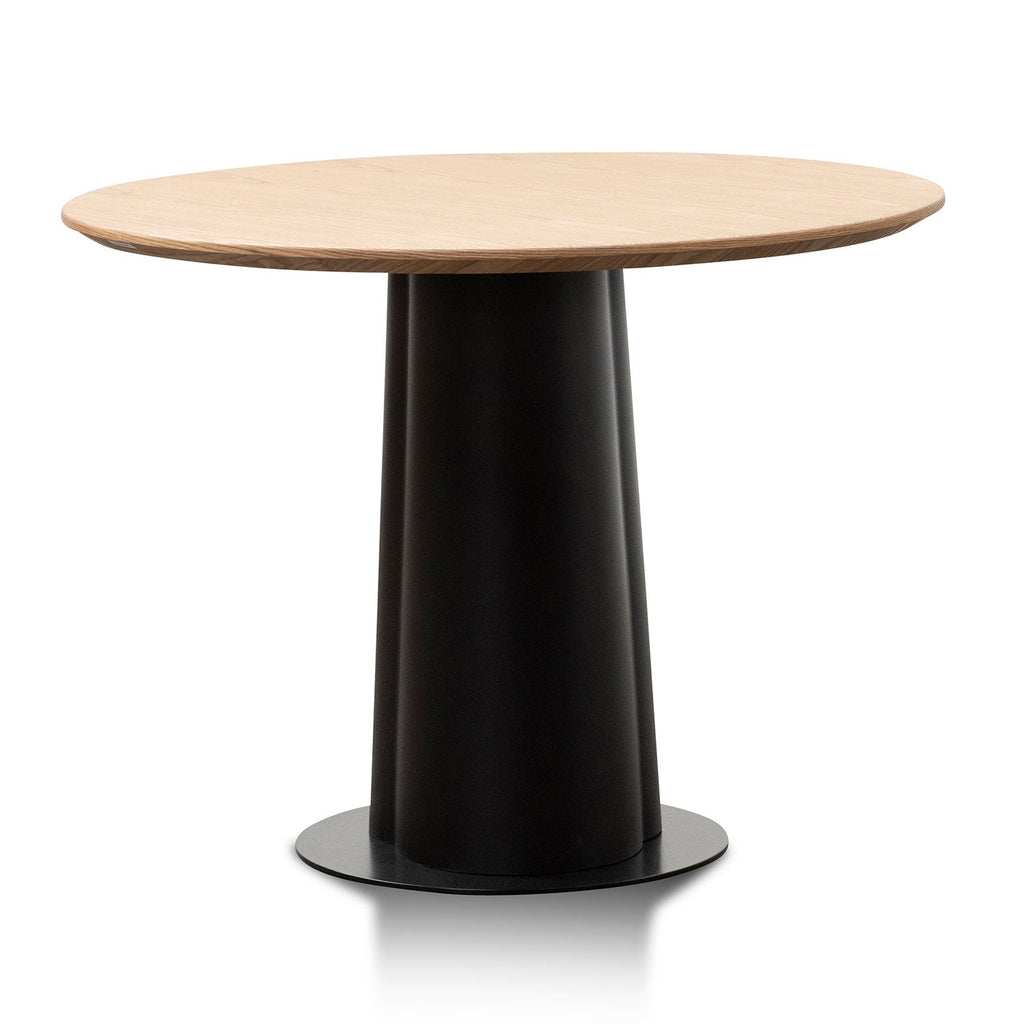 Round Wooden Siena Dining Table - Natural Top and Black Base