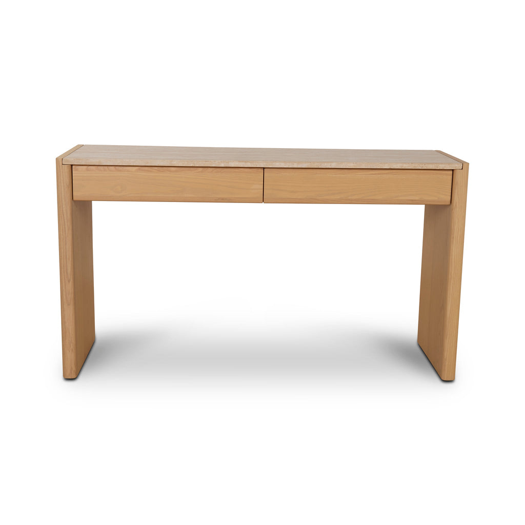 1.4m Travertine Top Ferrara Console Table - Creme Ash