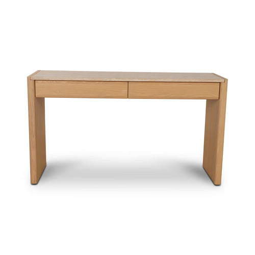 1.4m Travertine Top Ferrara Console Table - Creme Ash