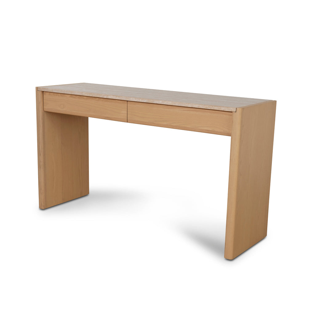 1.4m Travertine Top Ferrara Console Table - Creme Ash
