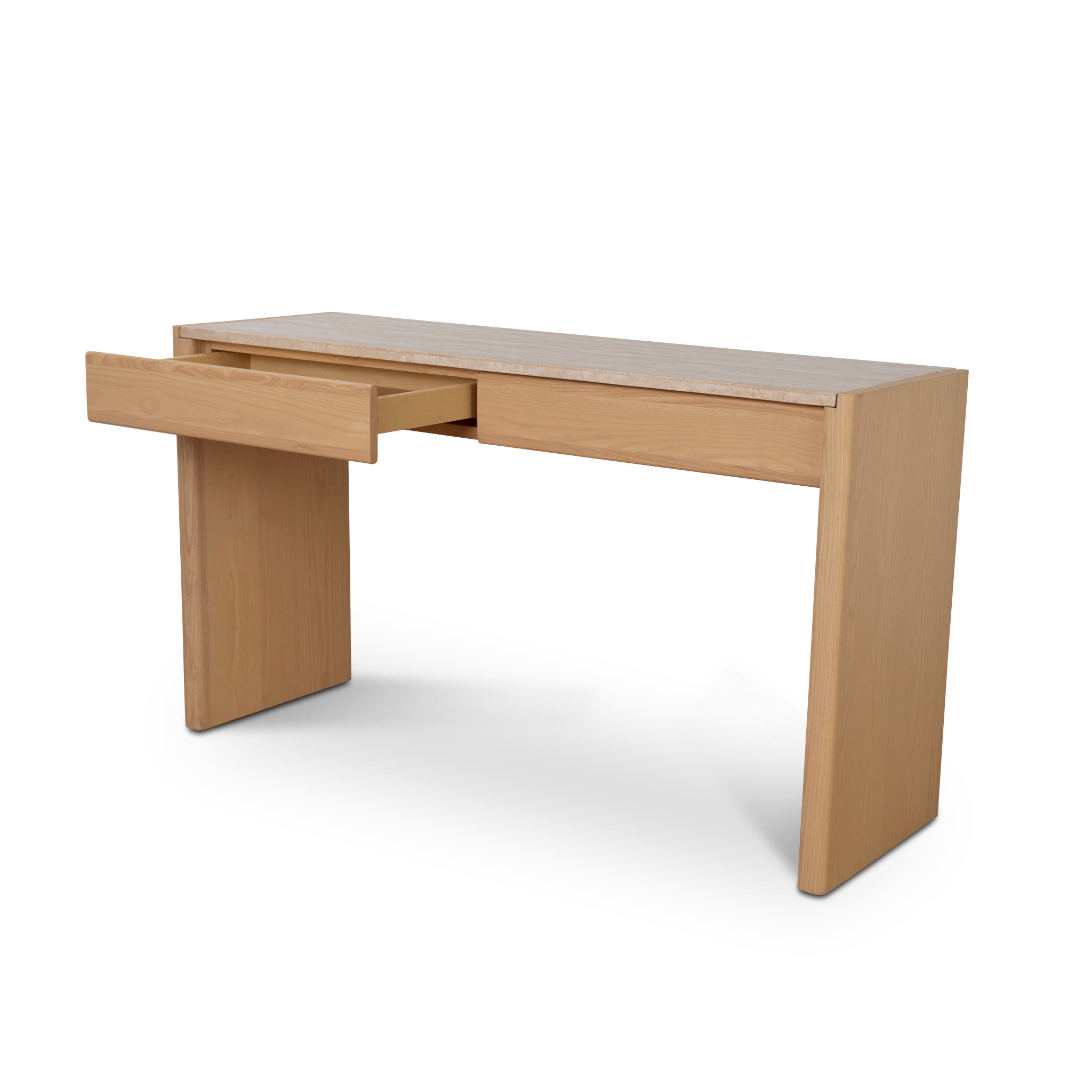 1.4m Travertine Top Ferrara Console Table - Creme Ash