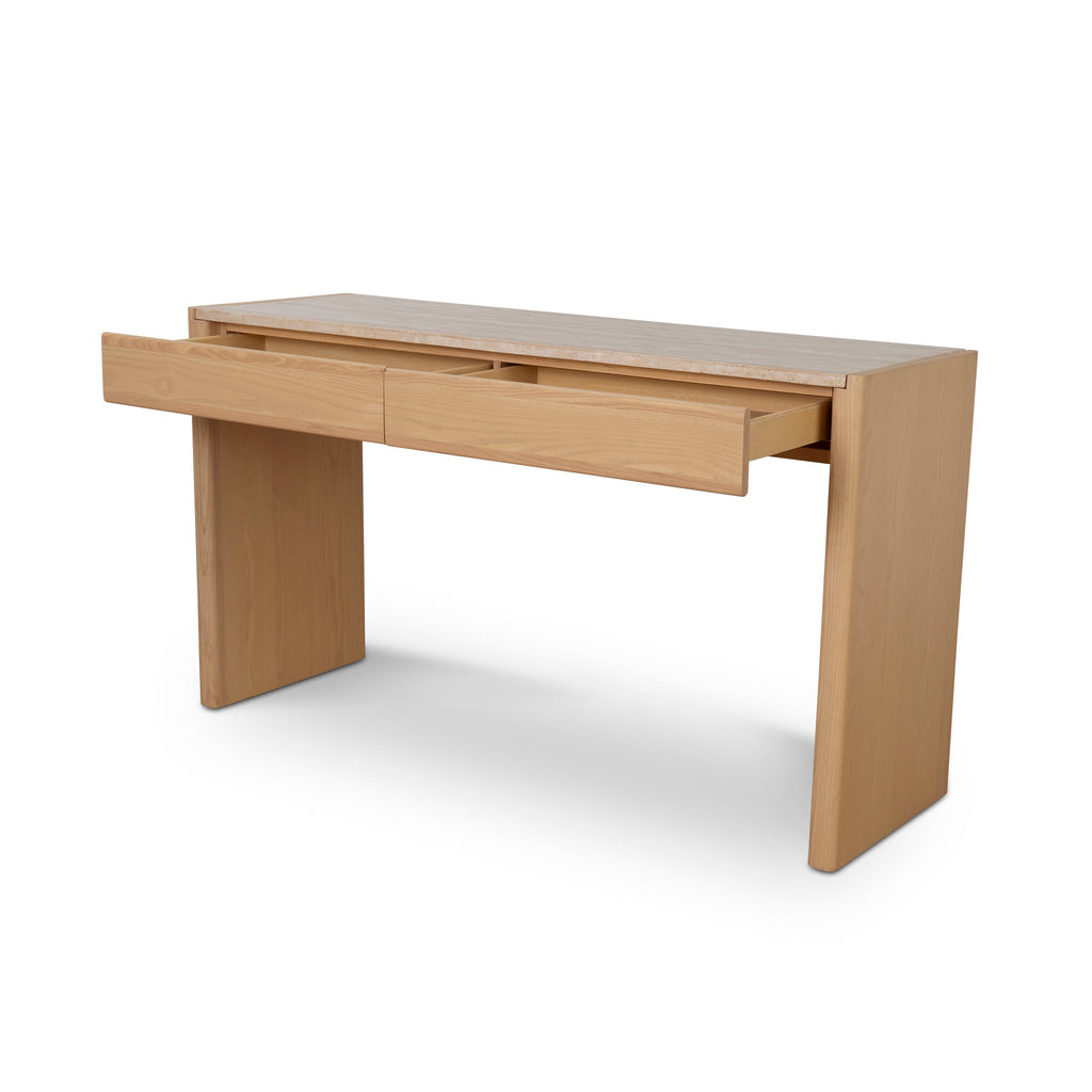 1.4m Travertine Top Ferrara Console Table - Creme Ash