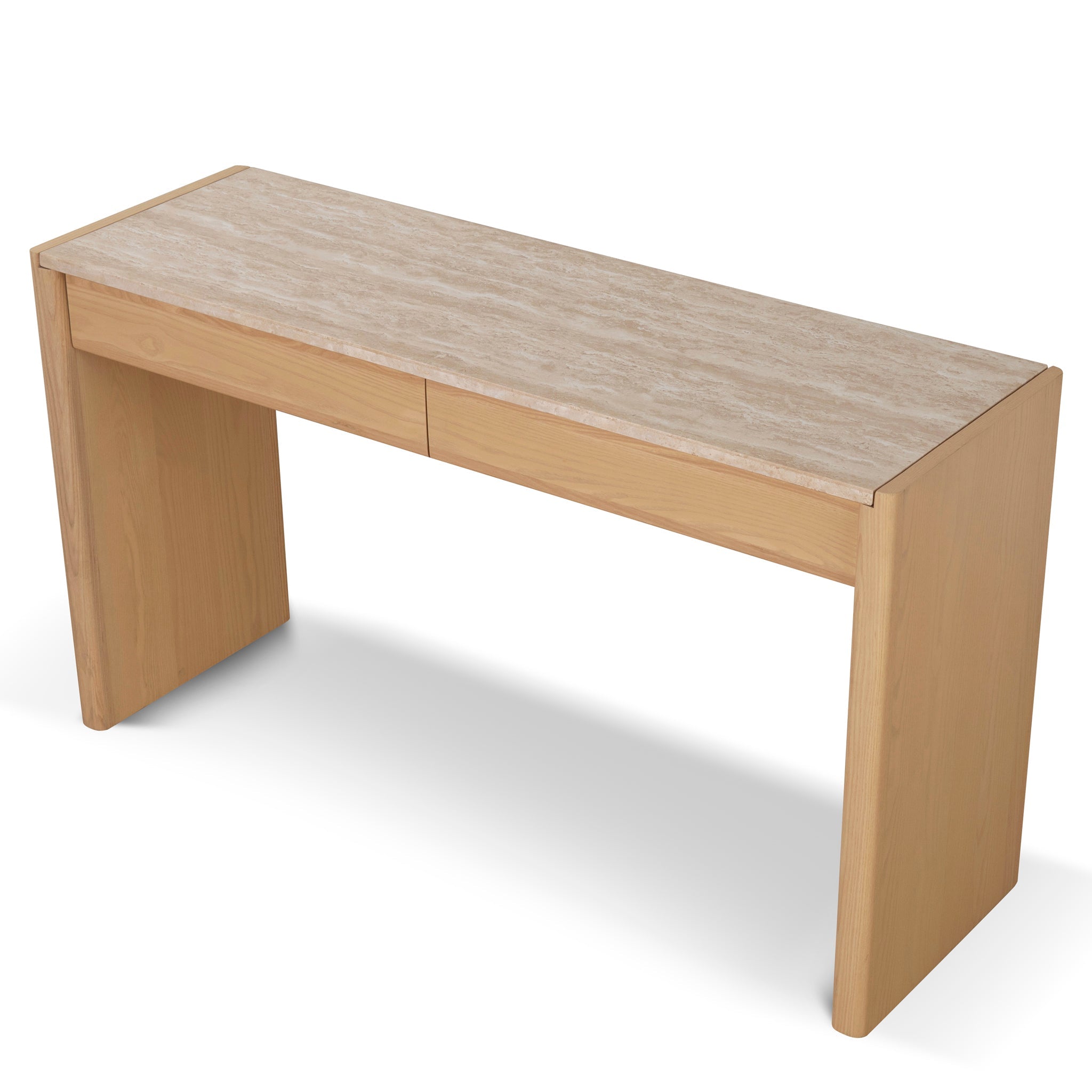 1.4m Travertine Top Ferrara Console Table - Creme Ash
