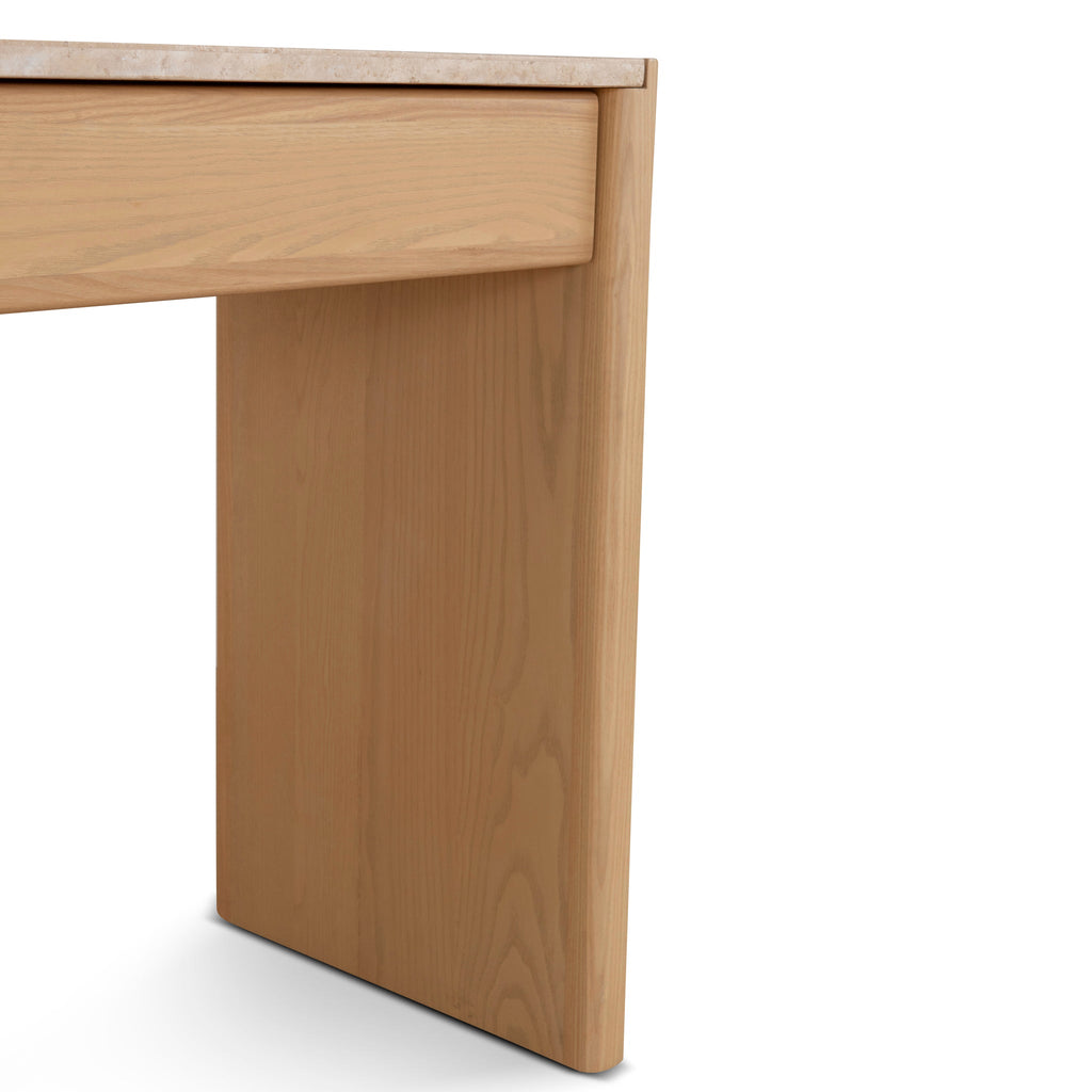 1.4m Travertine Top Ferrara Console Table - Creme Ash
