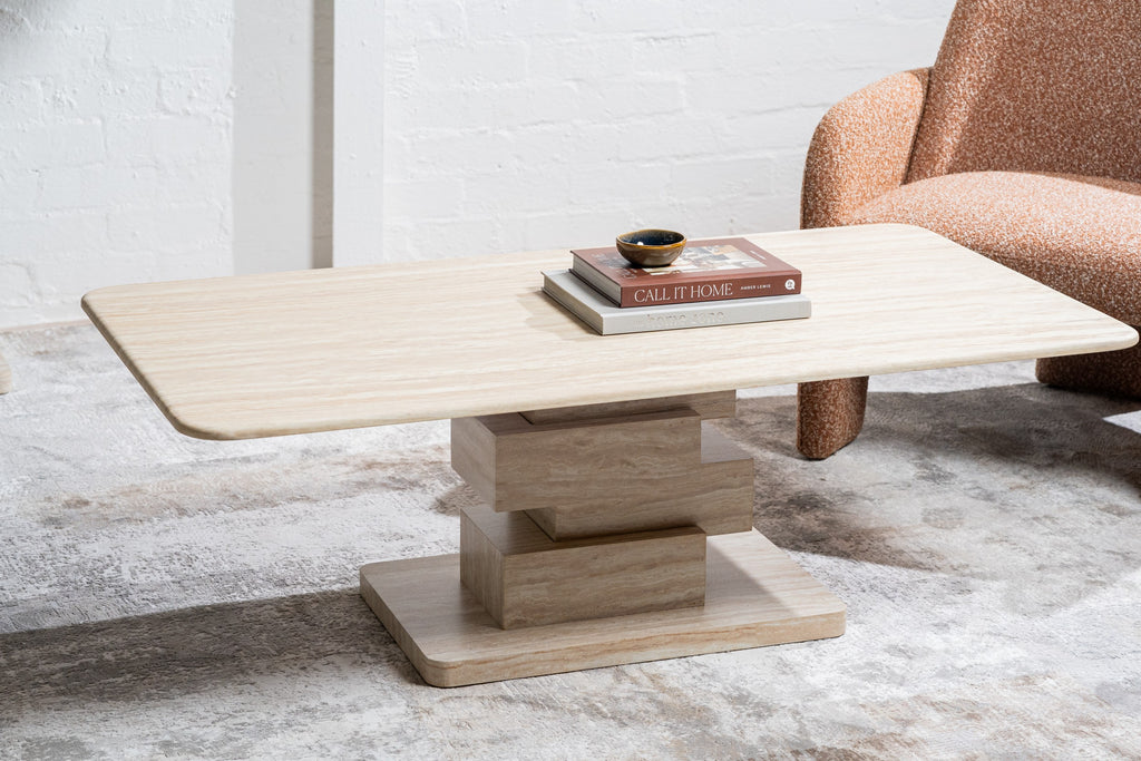 Quartz Coffee Table White Travertine