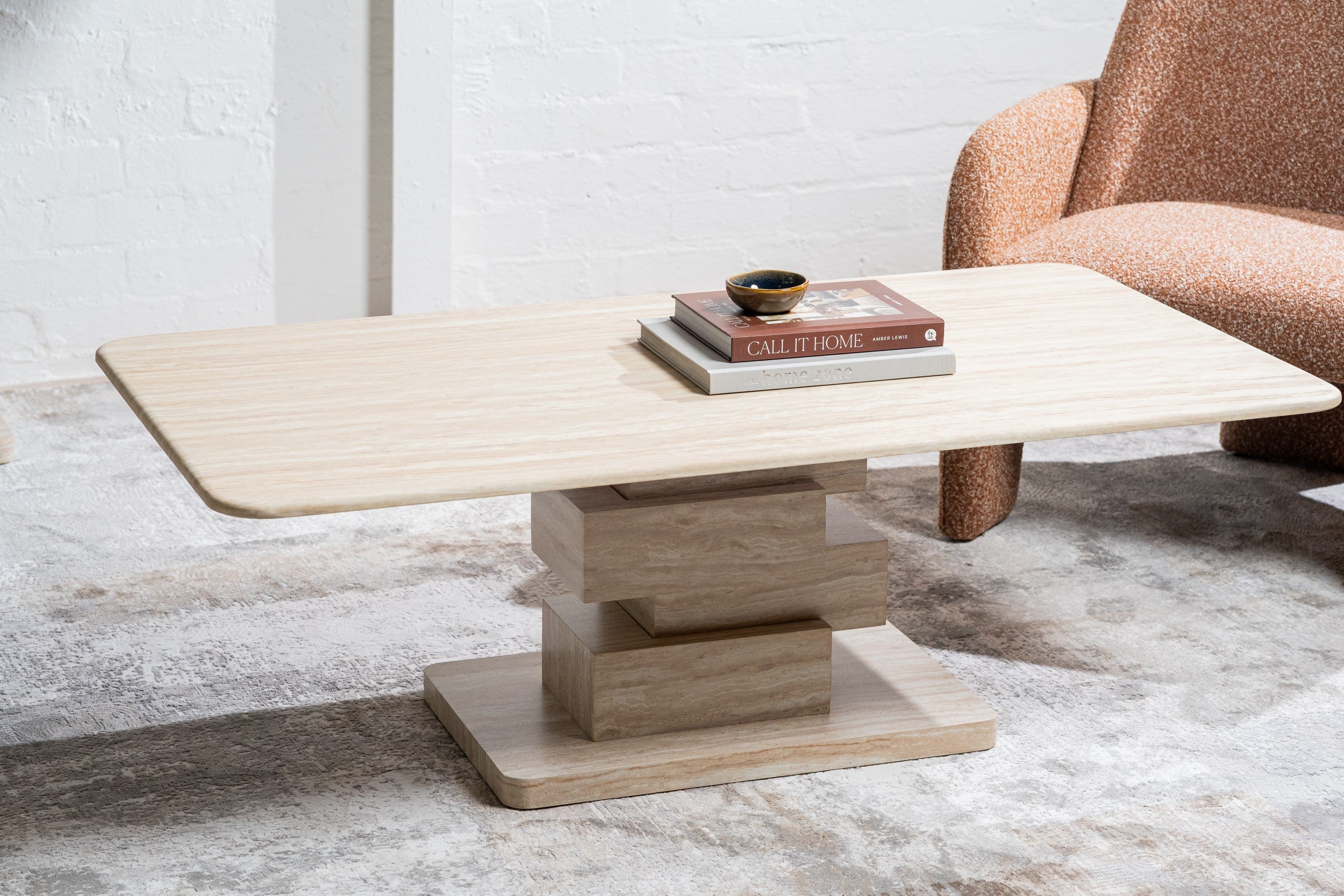 Quartz Coffee Table White Travertine