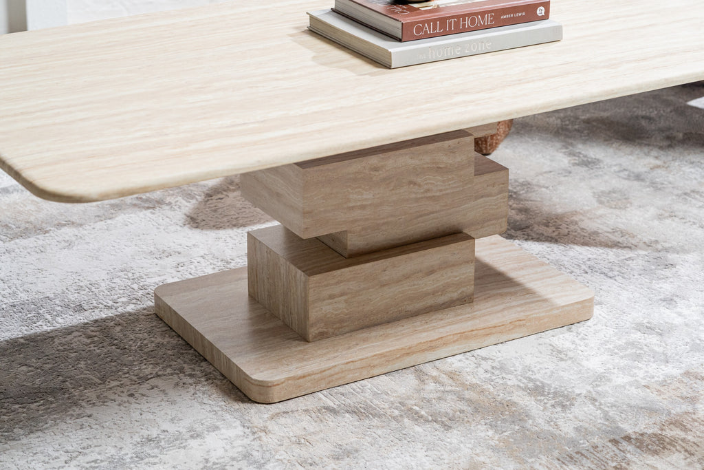 Quartz Coffee Table White Travertine