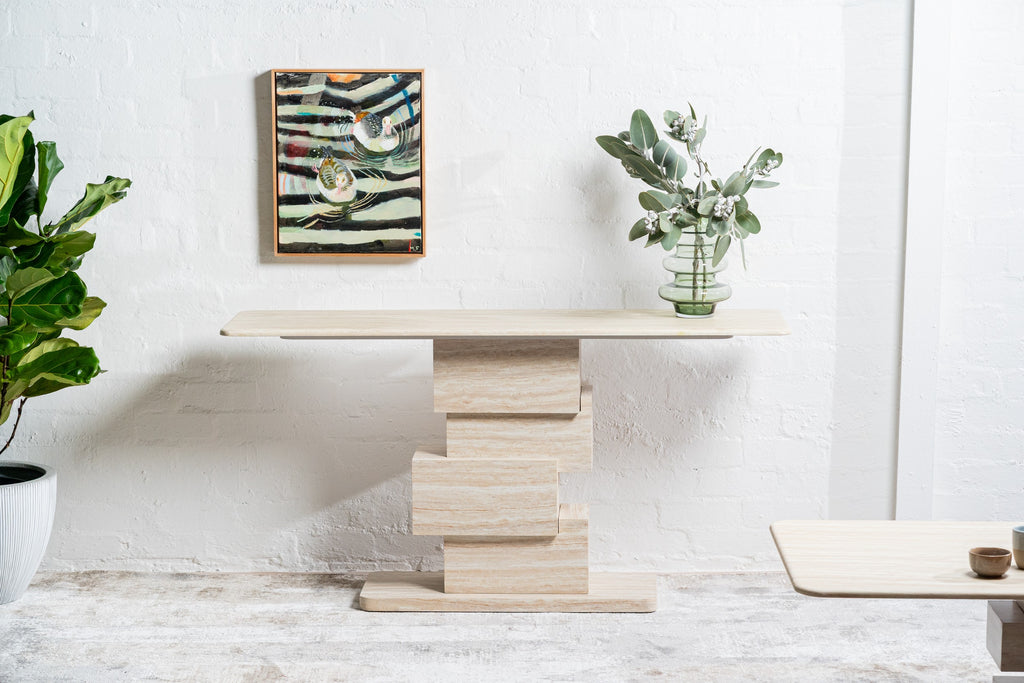 Quartz Console Table White Travertine